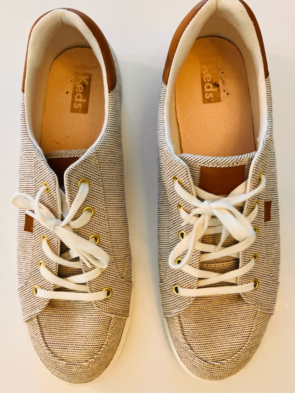 Keds Women’s Canvas Sneakers in Beige with Brown Accents